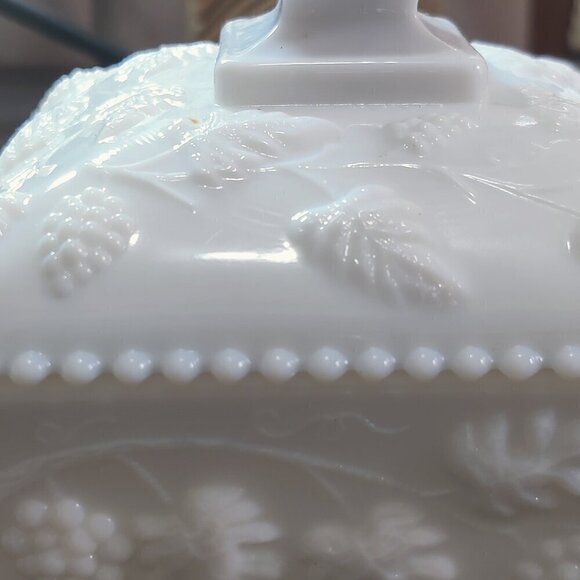Westmorland milk glass candy dish with lid. Highly decorated & embossed. 2 avail - Picture 3 of 9